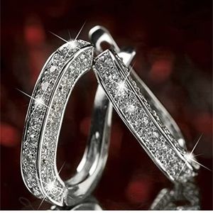 🆕 Three-sided Full Rhinestone Huggie Hoop silver Earrings